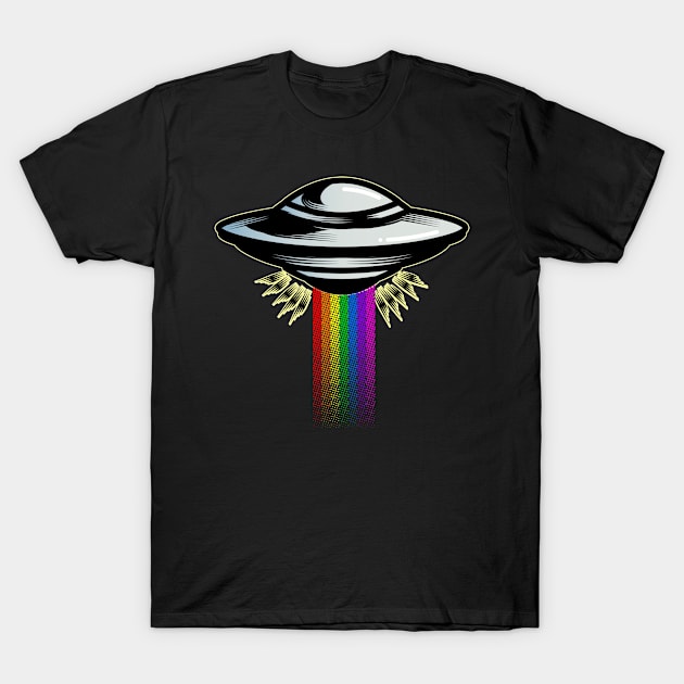 UFO Rainbow Spaceship Alien Design T-Shirt by New East 